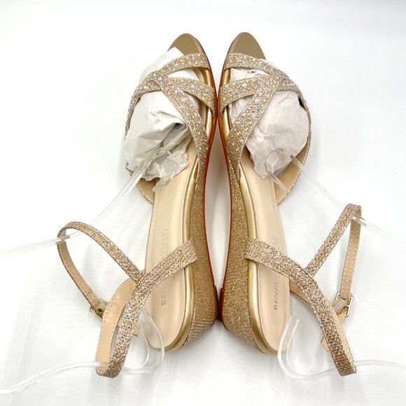 6.5W 6.5 WIDE WIDTH‎ Touch Ups Lena Champagne Gold Low Wedge Dress Sandals Shoes - Picture 8 of 15